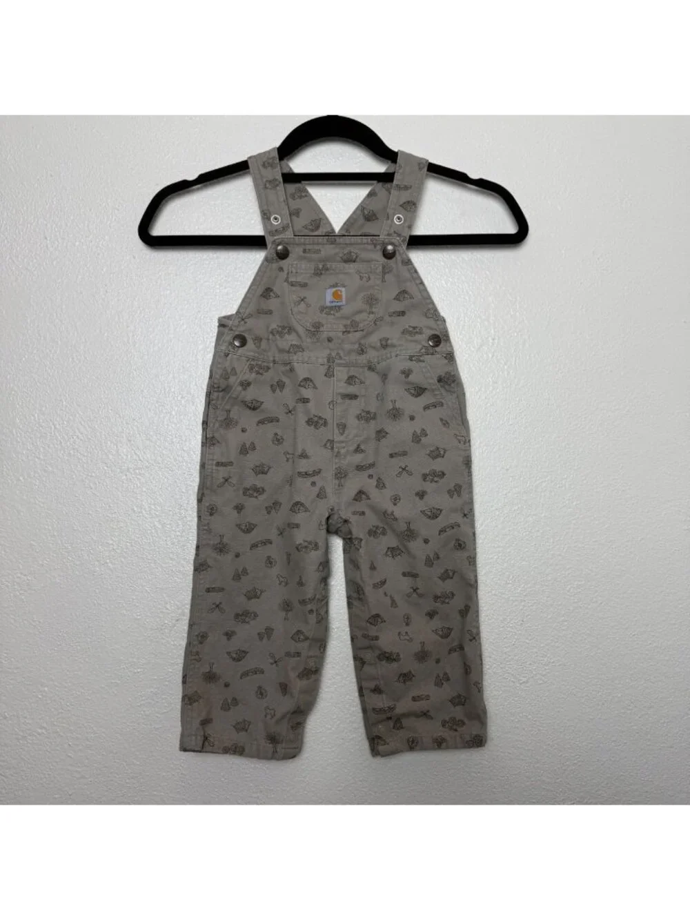 Carhartt Baby Overalls Tan Outdoor Print Adjustable Straps 100% Cotton 24M